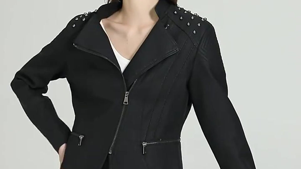 SNGHDFX Women's Coats Rivet Jackets Female Clothing Leather Motorcycle
